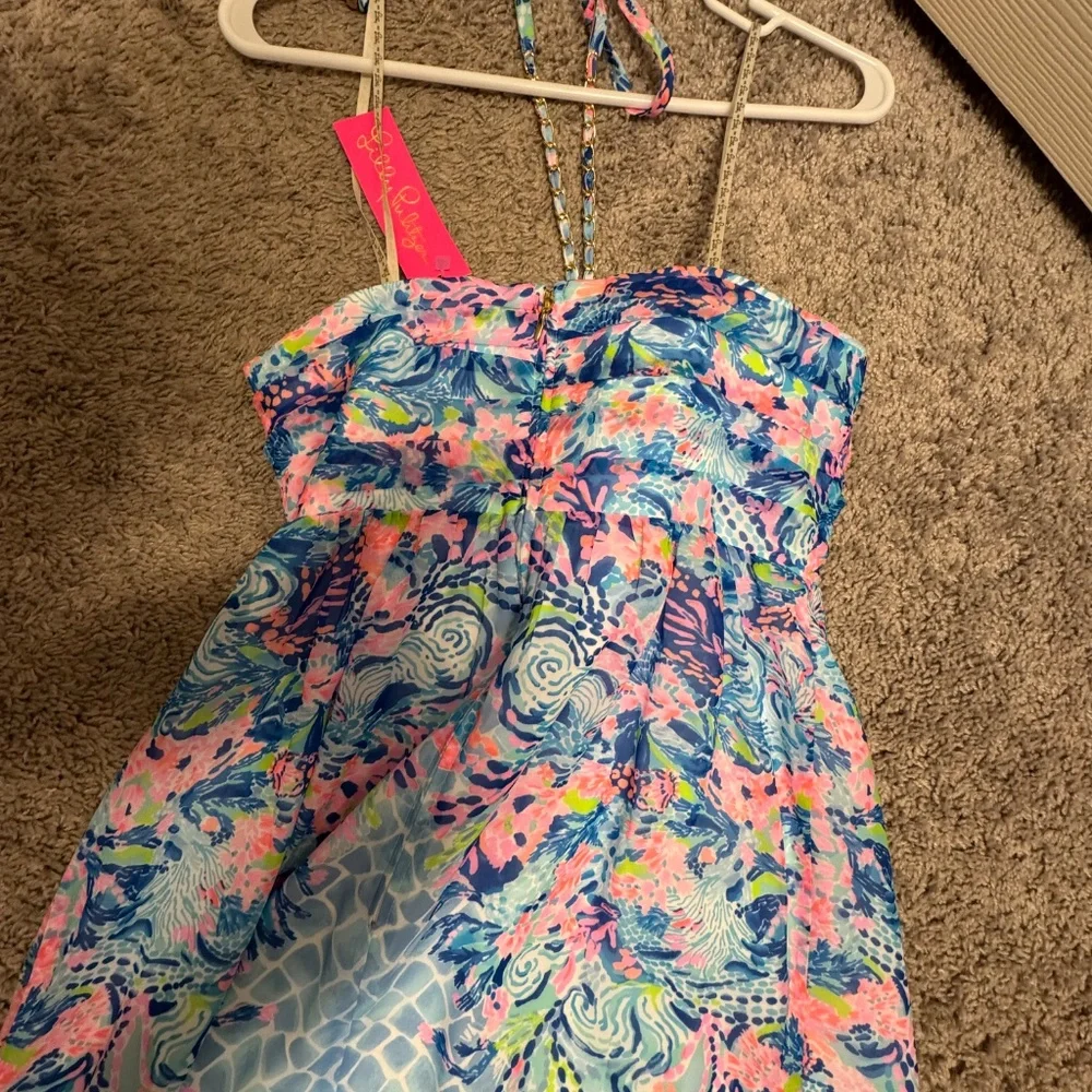 Lilly Pulitzer Blue Pink Floral Strapless Maxi Dress - Picture 6 of 9